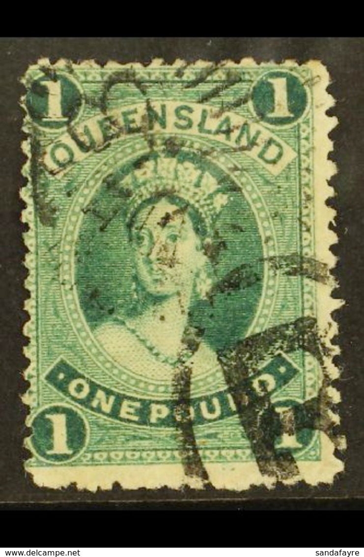 QUEENSLAND  1882-95 £1 Deep Green, Wmk W5, SG 156, Used With Numeral & "R" In Oval Cancels. For More Images, Please Visi - Sonstige & Ohne Zuordnung