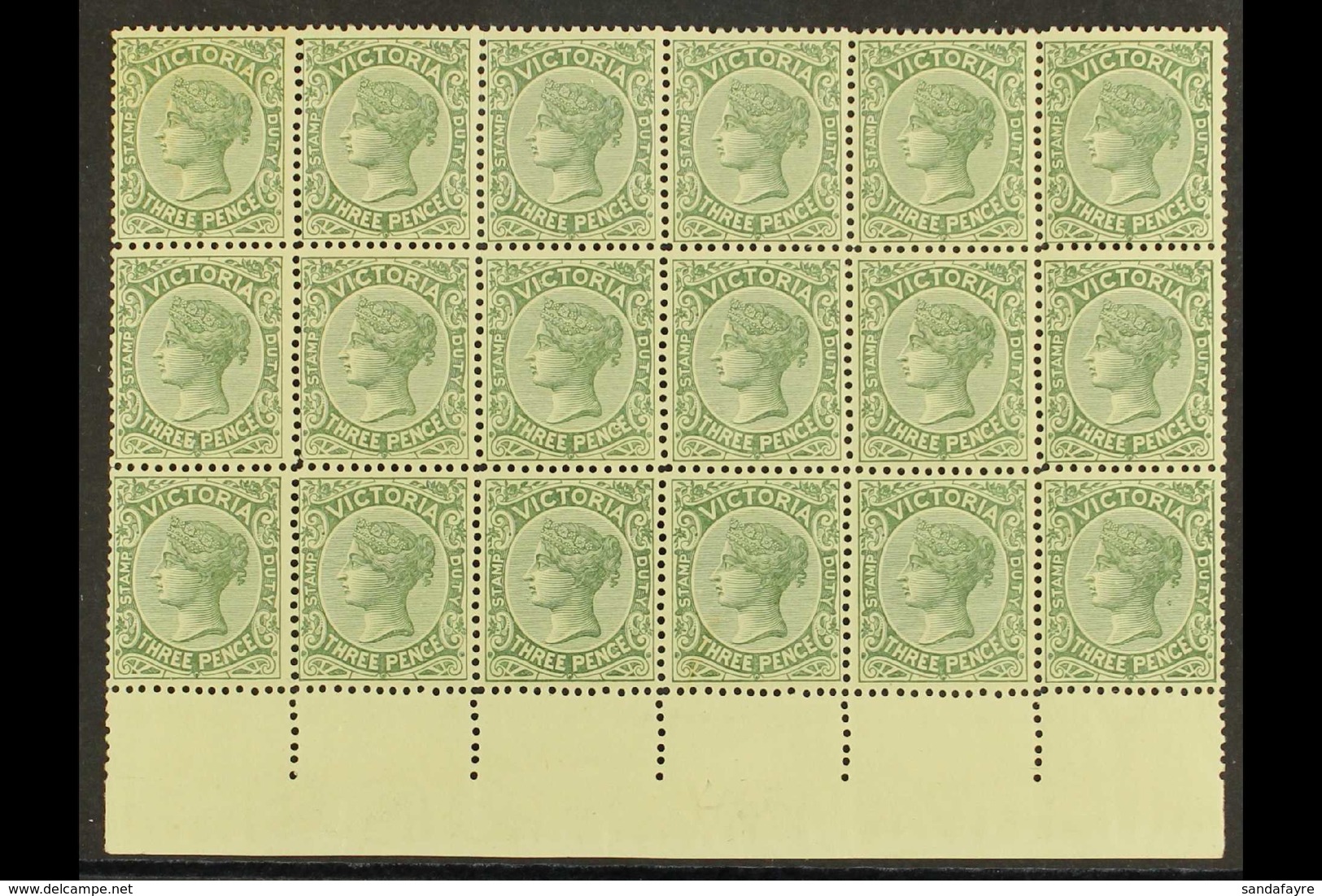 VICTORIA  1899-1901 3d Slate-green, SG 362, Never Hinged Mint Marginal BLOCK Of 18 (6x3), Darkish Gum But Very Pleasing  - Sonstige & Ohne Zuordnung