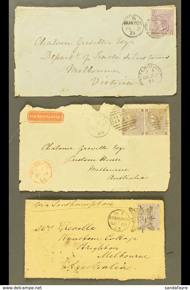 VICTORIA  INWARD MAIL. 1863, 1864 & 1871 Cover Fronts With Some Faults, Sent From GB To Melbourne Bearing Various 6d Val - Sonstige & Ohne Zuordnung