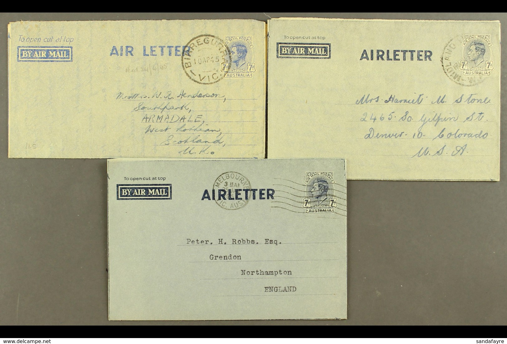 AEROGRAMMES  1944-1954 Used Selection Of All Different Postal Stationery Air Letter Sheets, Inc Scarce 1944 7d Addressed - Sonstige & Ohne Zuordnung