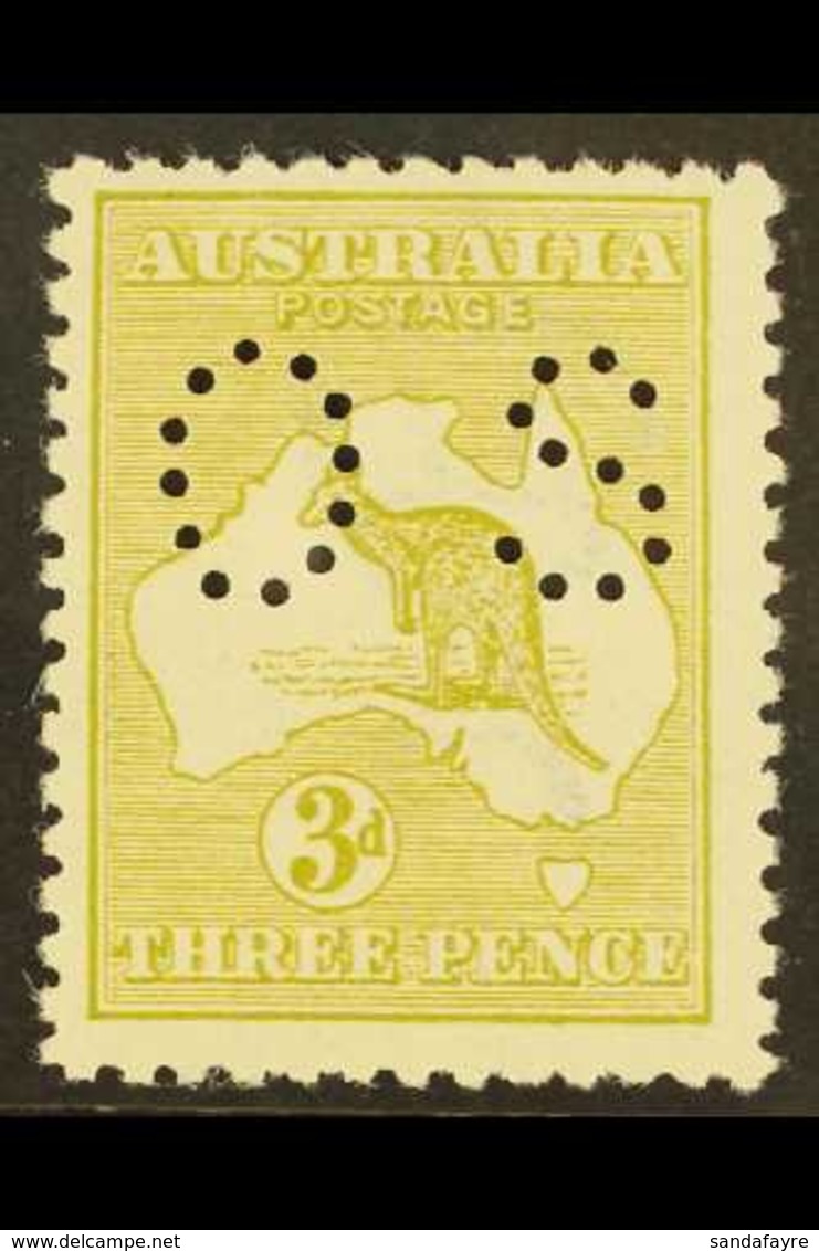 OFFICIAL  1914 3d Olive Roo Die II Punctured "OS", SG O20e, Fine Mint, Very Fresh & Scarce. For More Images, Please Visi - Sonstige & Ohne Zuordnung