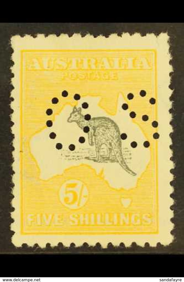 OFFICIAL  1915 5s Grey & Yellow Roo Punctured "OS", SG O37, Lightly Hinged Mint, Small Faults At Top Right, Very Fresh,  - Sonstige & Ohne Zuordnung