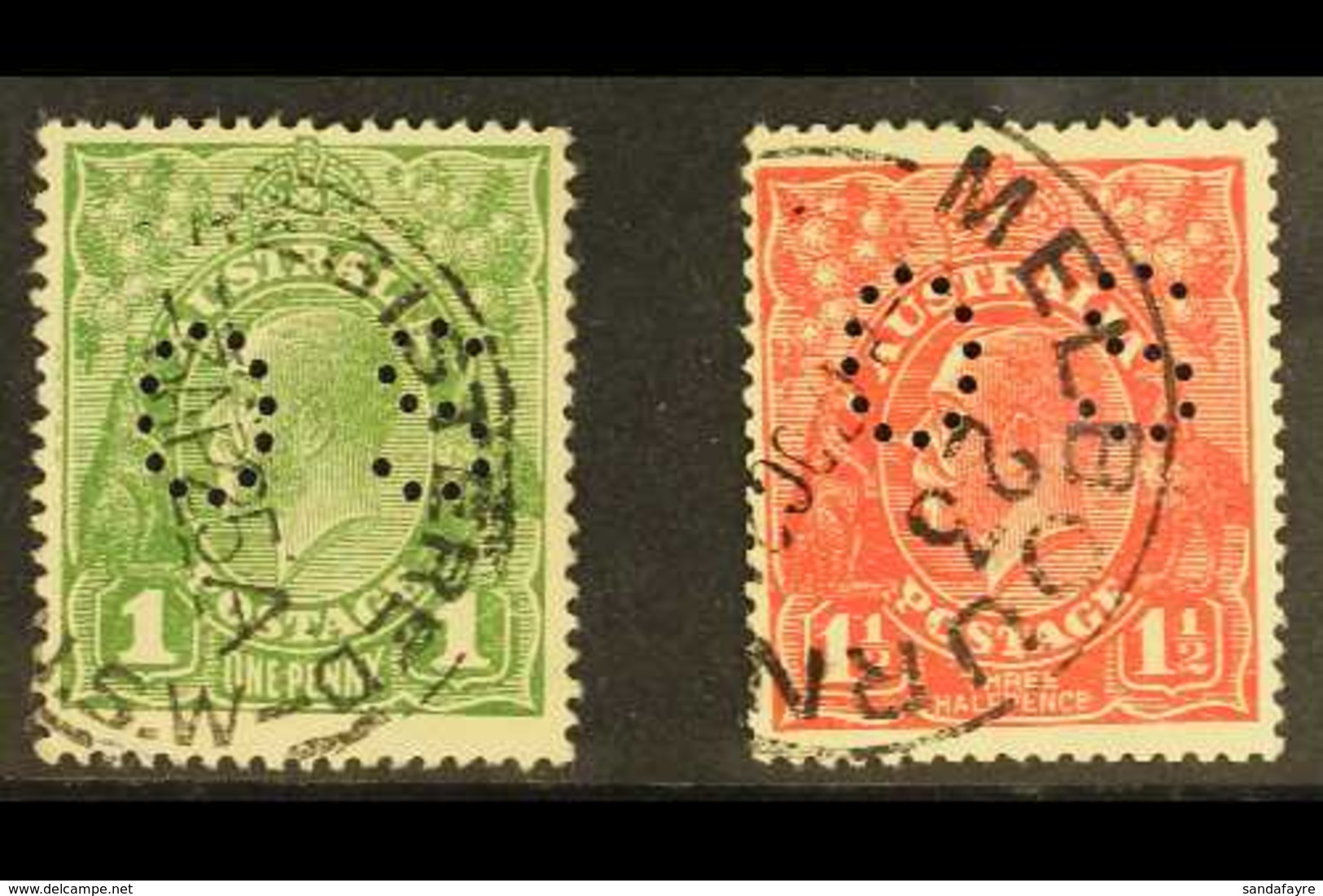 OFFICIAL  1924 1d Sage-green & 1½d Scarlet Heads No Watermark With "OS" Perfins, SG O86/87, Fine Cds Used, Fresh. (2 Sta - Sonstige & Ohne Zuordnung