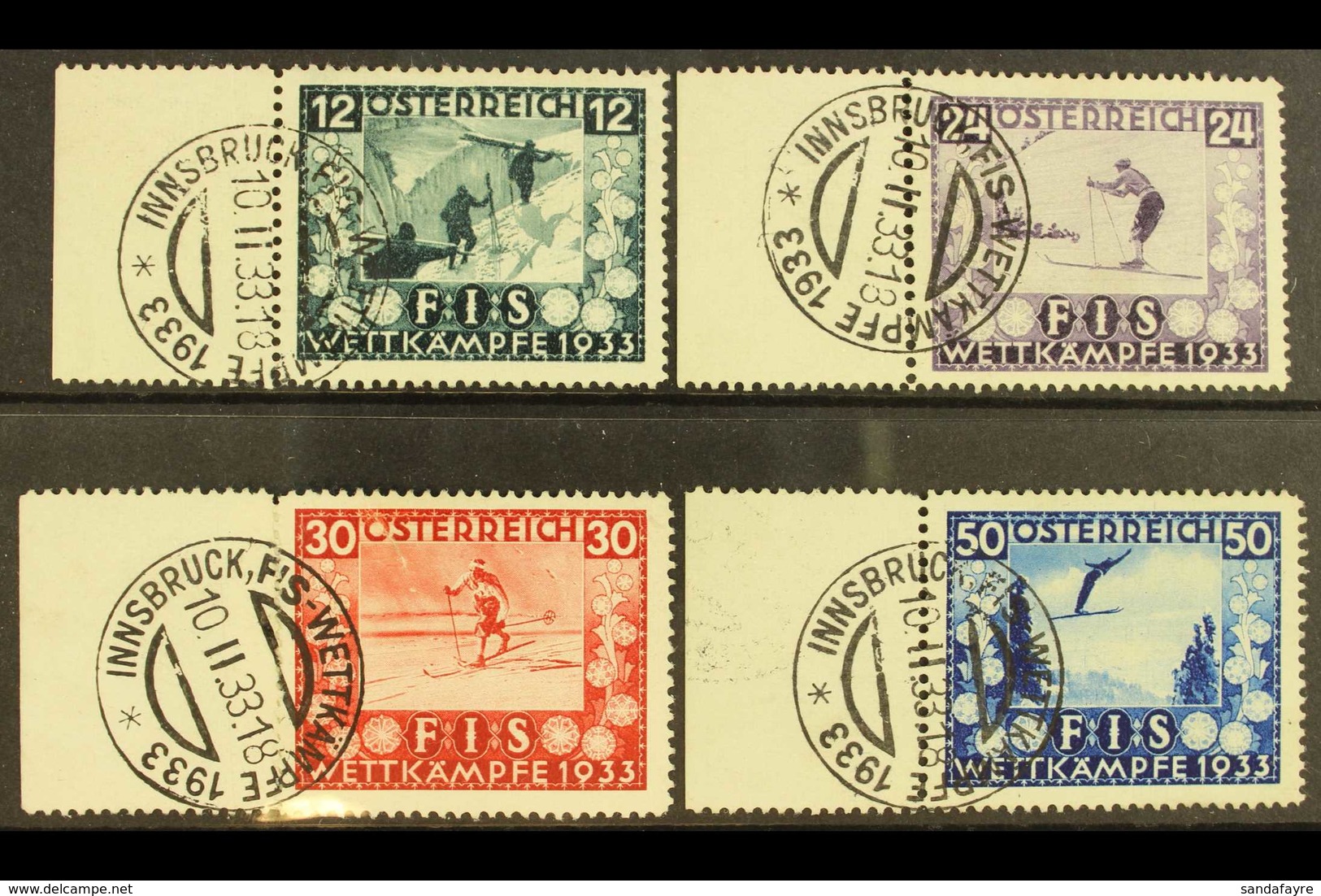 1933  Ski Championship Fund Complete Set (Michel 551/54, SG 699/702), Used Marginal Examples Cancelled By Nice Full "FIS - Sonstige & Ohne Zuordnung