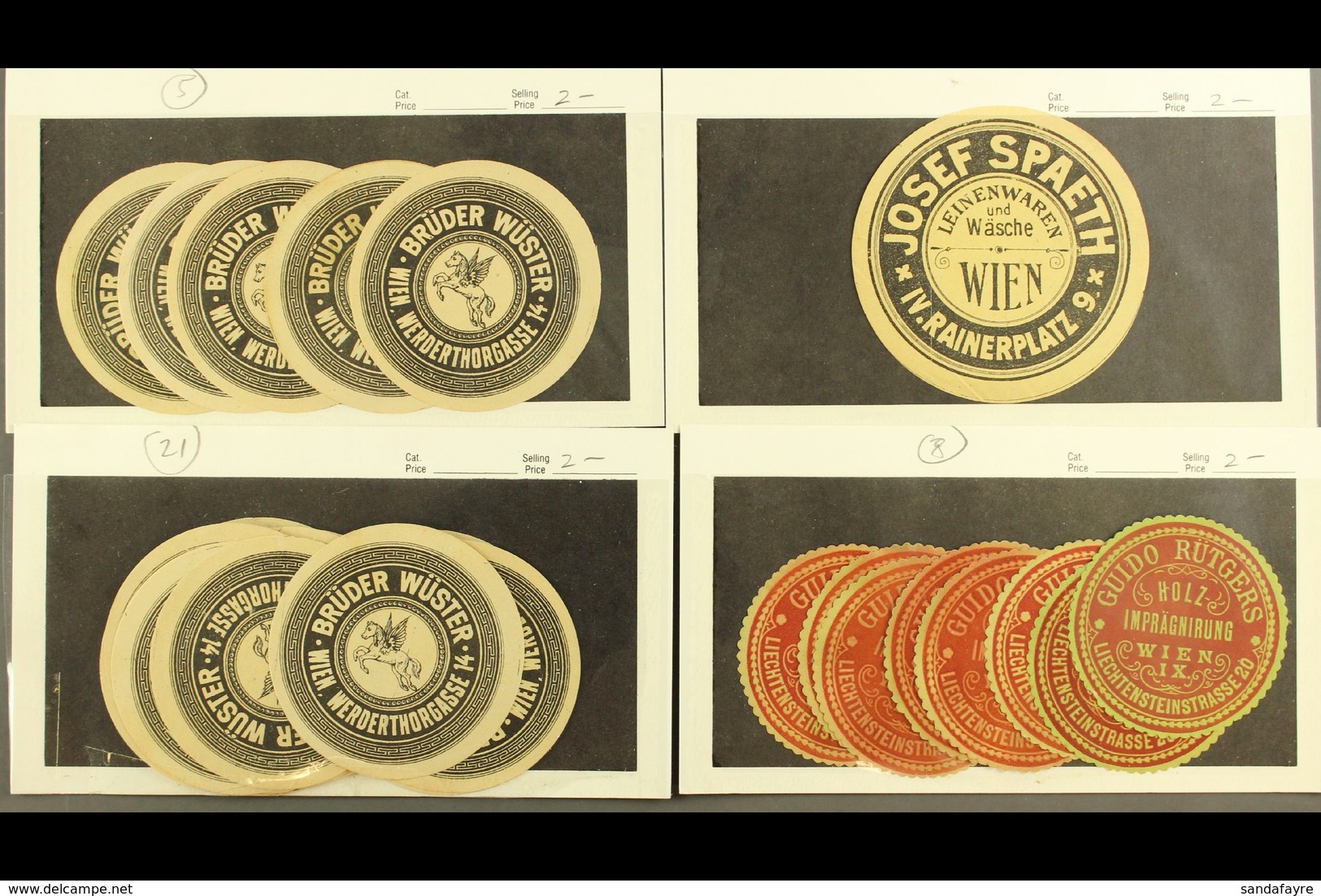 LETTER SEAL LABELS  Early 20th Century Accumulation Of Unused Wien (Vienna) Private Company Circular Letter Seals In Dea - Sonstige & Ohne Zuordnung