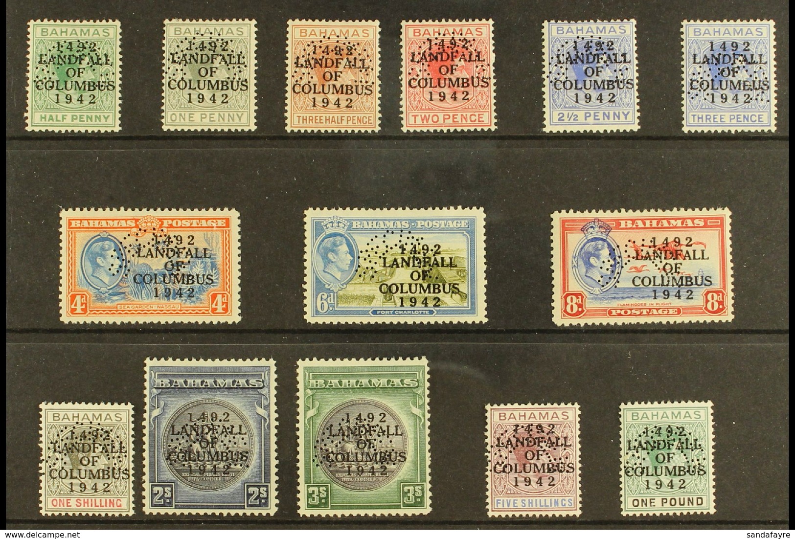 1942  Landfall Of Columbus Set Complete Perforated "Specimen", SG 162s/175s, Very Fine Mint. Scarce Set. (14 Stamps) For - Sonstige & Ohne Zuordnung