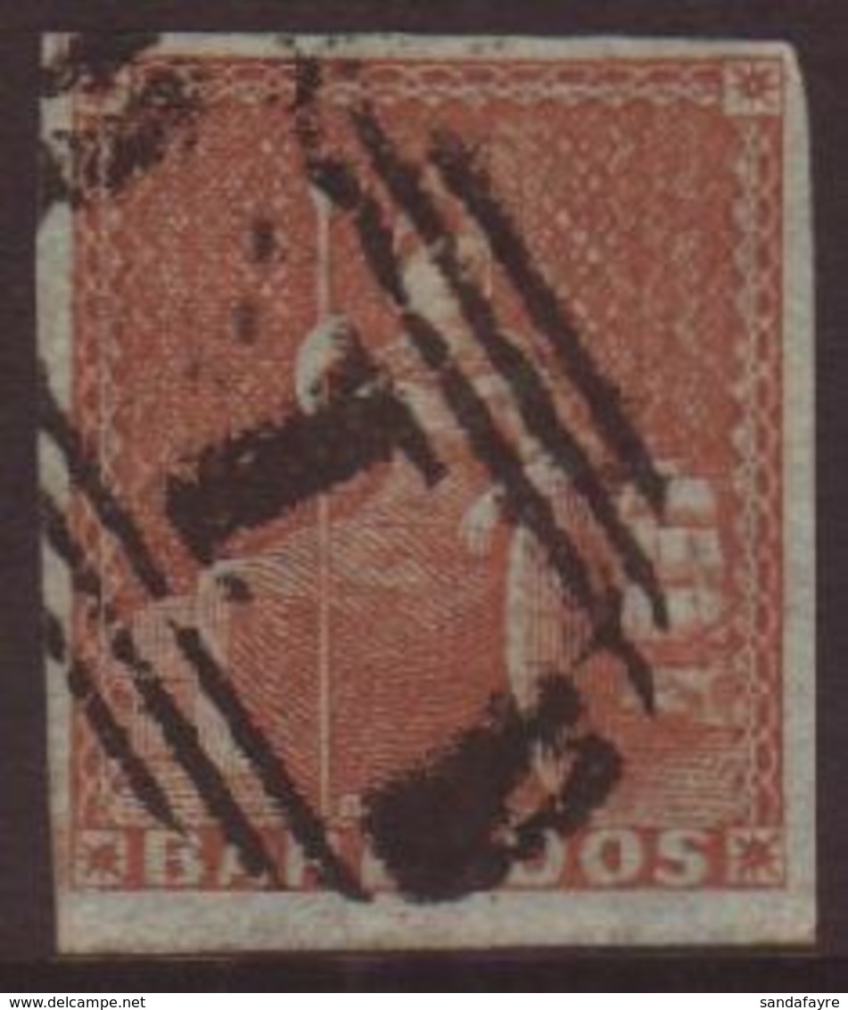 1852  4d Brownish Red On Blued Paper SG 5, Fine Used With Good Colour, Four Ample Margins And Neat "1" Cancel.  For More - Barbados (...-1966)