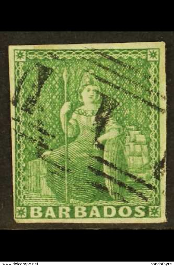 1855-58  (½d) Yellow-green On White Paper, SG 7, Good Used With Four Margins. For More Images, Please Visit Http://www.s - Barbados (...-1966)