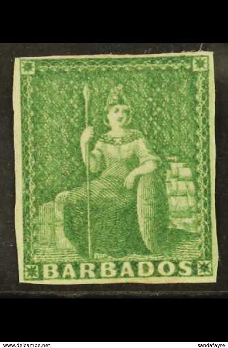 1855-58  ½d Green (white Paper), SG 8, 4 Clear Margins, Faint Gum Crease, Fine Mint For More Images, Please Visit Http:/ - Barbados (...-1966)