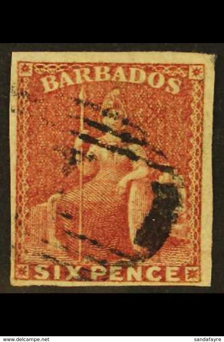 1858  6d Deep Rose- Red, SG 11a, Very Fine Used With 4 Margins. A Beauty. For More Images, Please Visit Http://www.sanda - Barbados (...-1966)