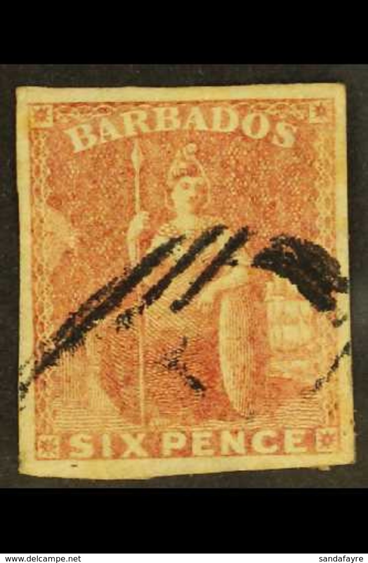1858  6d Pale Rose-red, SG 11, Good Used With Four Margins. For More Images, Please Visit Http://www.sandafayre.com/item - Barbados (...-1966)