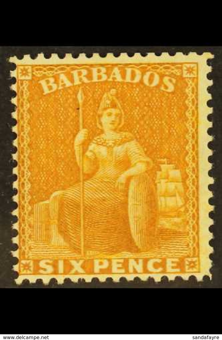 1875-81  6d Chrome-yellow, Wmk Crown CC, Perf.14, SG 79, Mint, Part O.G. For More Images, Please Visit Http://www.sandaf - Barbados (...-1966)