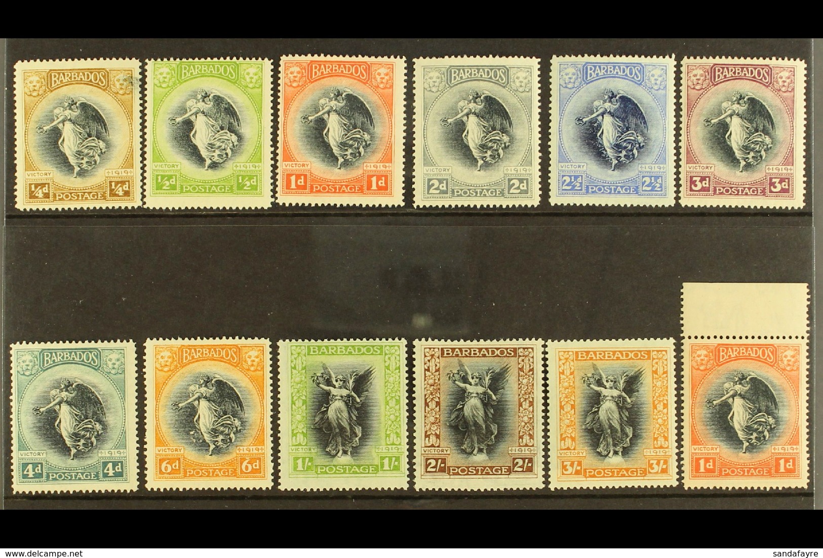 1920-21  Victory Set (both Watermarks), SG 201/12, Very Fine, Lightly Hinged Mint. Lovely! (12 Stamps) For More Images,  - Barbados (...-1966)