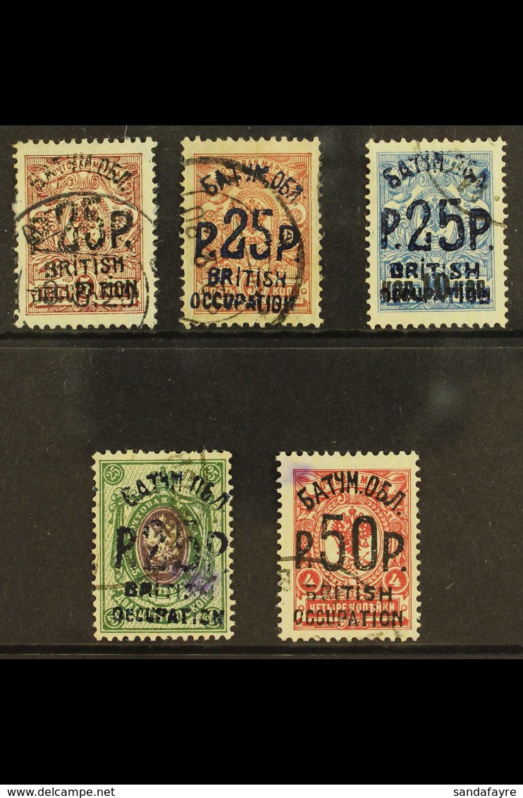 1920  Fine Used Selection Including 25r On 5k Brown Lilac In Black And In Blue, 25r On 20 On 14k In Blue, 25r On 50k Gre - Batum (1919-1920)