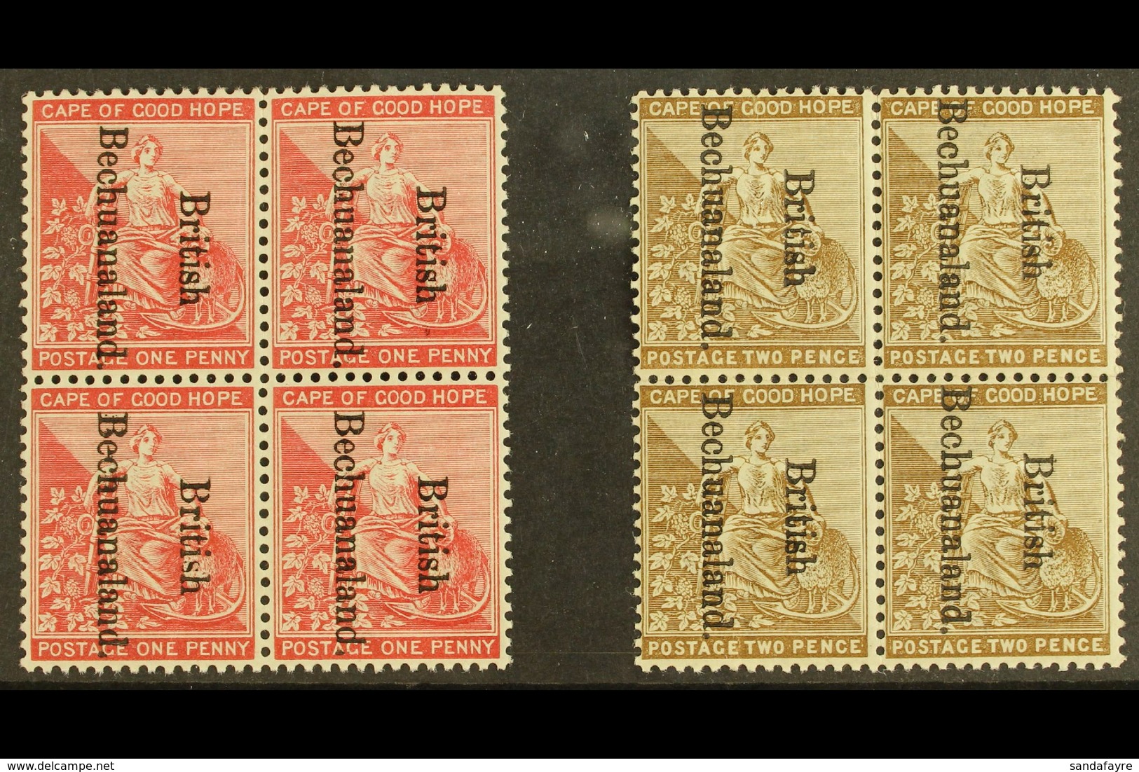 1893  1d Carmine And 2d Bistre Ovptd, SG 38/39, In Very Fine Mint Blocks Of 4. For More Images, Please Visit Http://www. - Sonstige & Ohne Zuordnung