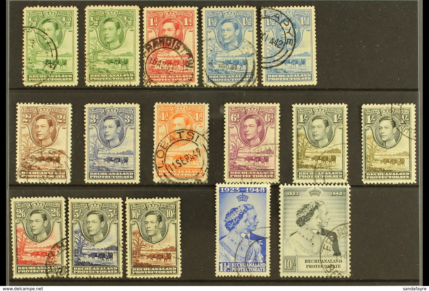 1938-52 USED SETS.  A Stock Card Bearing The 1938-52 KGVI Defins Set With Some Listed Additional Shades & 1948 Royal Sil - Sonstige & Ohne Zuordnung