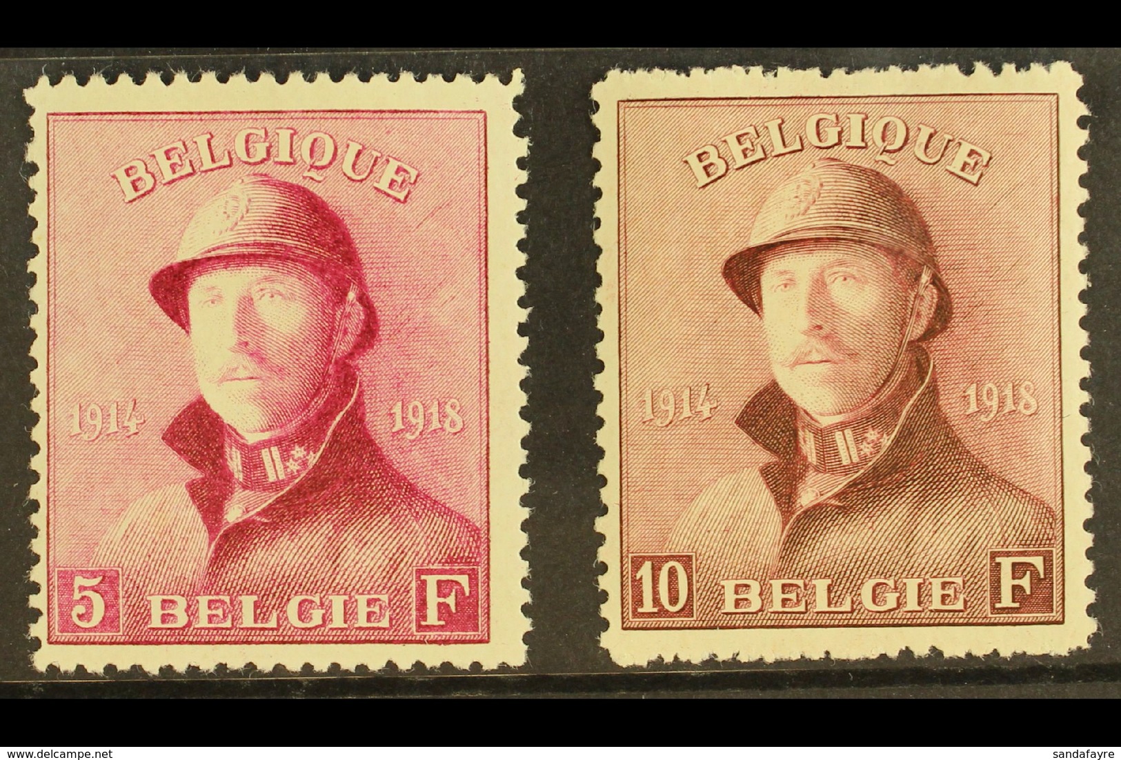 1919  5fr Carmine Lake And 10fr Claret "Trench Helmet", SG 249/50, Very Fine Mint. (2 Stamps) For More Images, Please Vi - Sonstige & Ohne Zuordnung