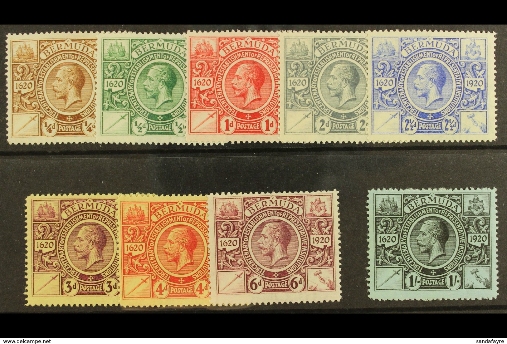 1921  Tercentenary Set Complete, SG 68/76, Very Fine Mint. (9 Stamps) For More Images, Please Visit Http://www.sandafayr - Bermuda