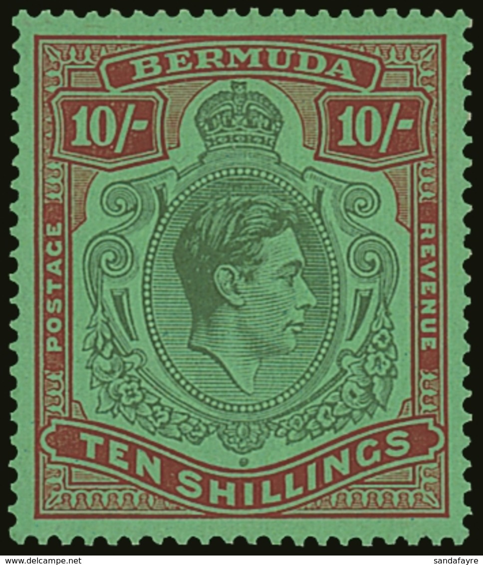 1938  10s Green And Deep Lake / Pale Emerald (First Printing), SG 119, Very Lightly Hinged Mint.  For More Images, Pleas - Bermuda