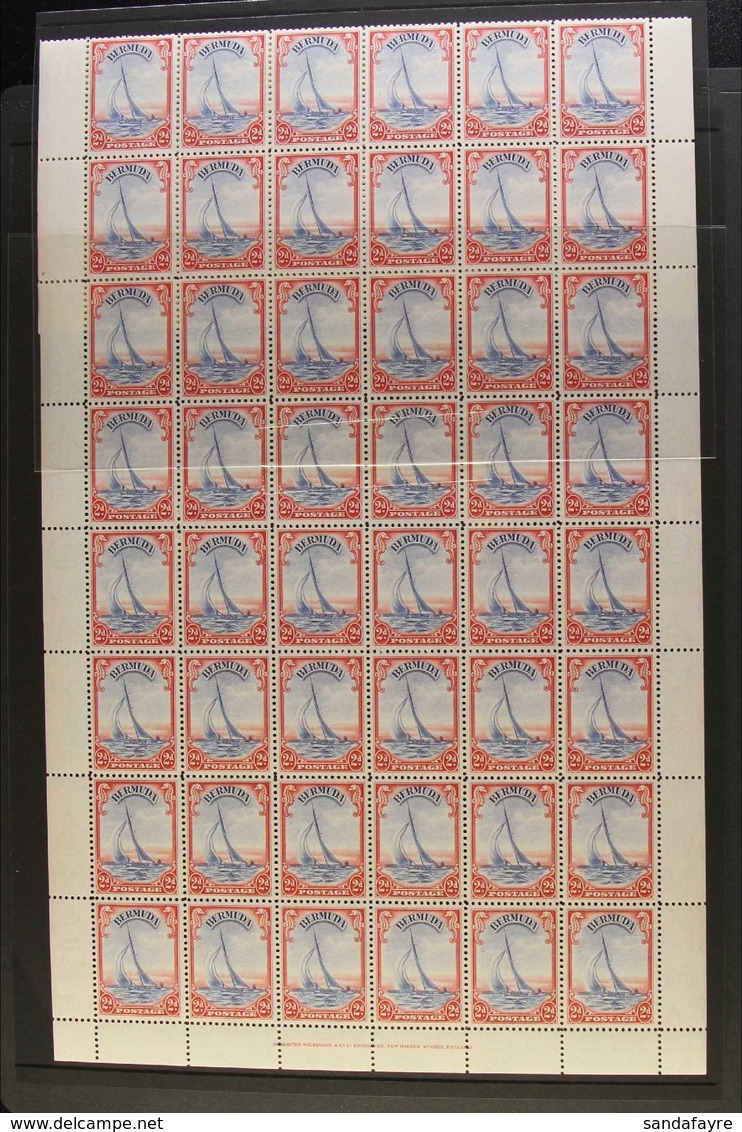 1938-52 COMPLETE SHEET NHM  2d Ultramarine & Scarlet, Complete Sheet Of 60 Stamps (6 X 10), Selvedge To All Sides, Never - Bermuda