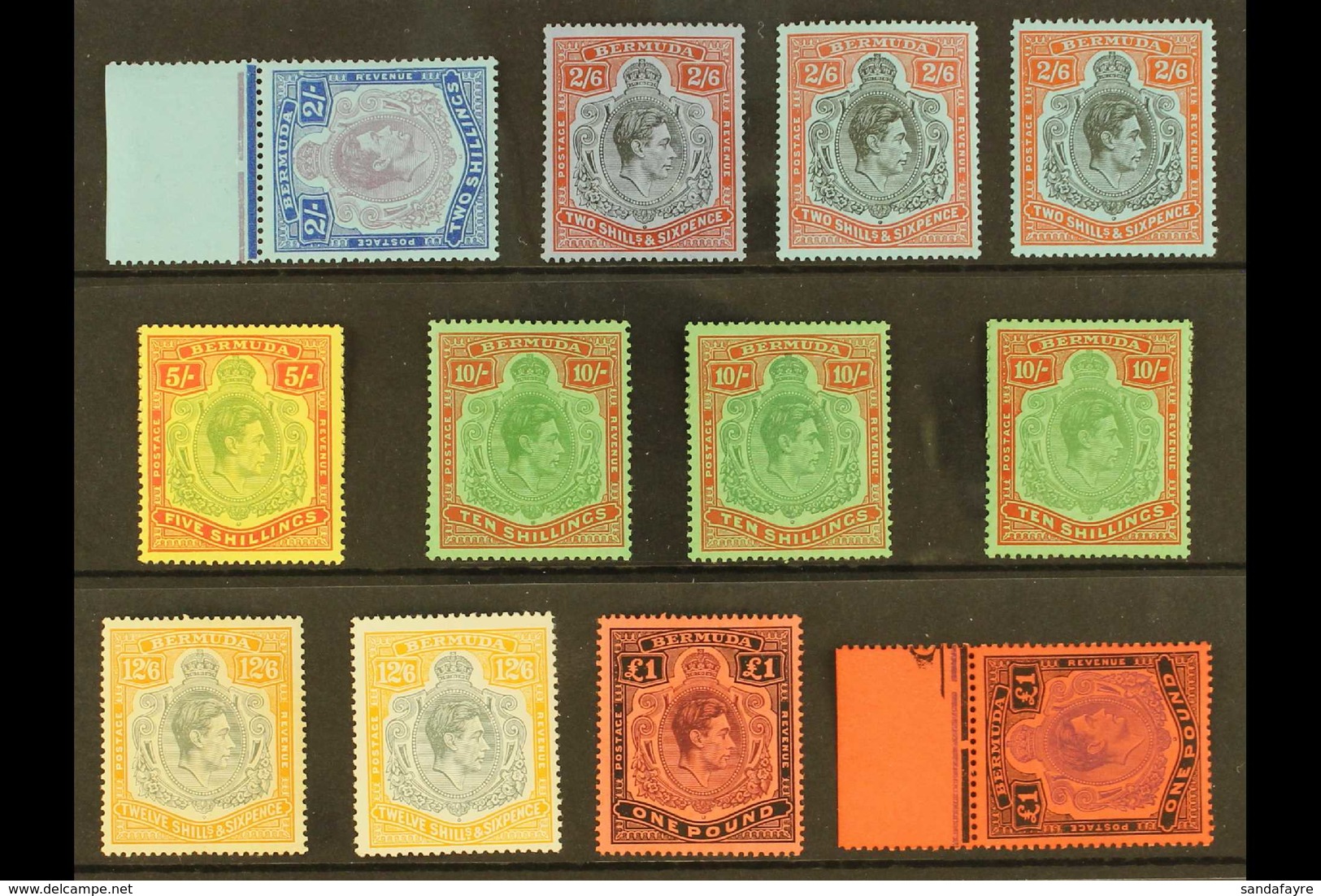 1938-53 KING GEORGE VI KEY TYPES  A Very Fine Mint Or Never Hinged Mint Group With 2s Perf 13 Ord Paper, SG 116e (NHM),  - Bermuda