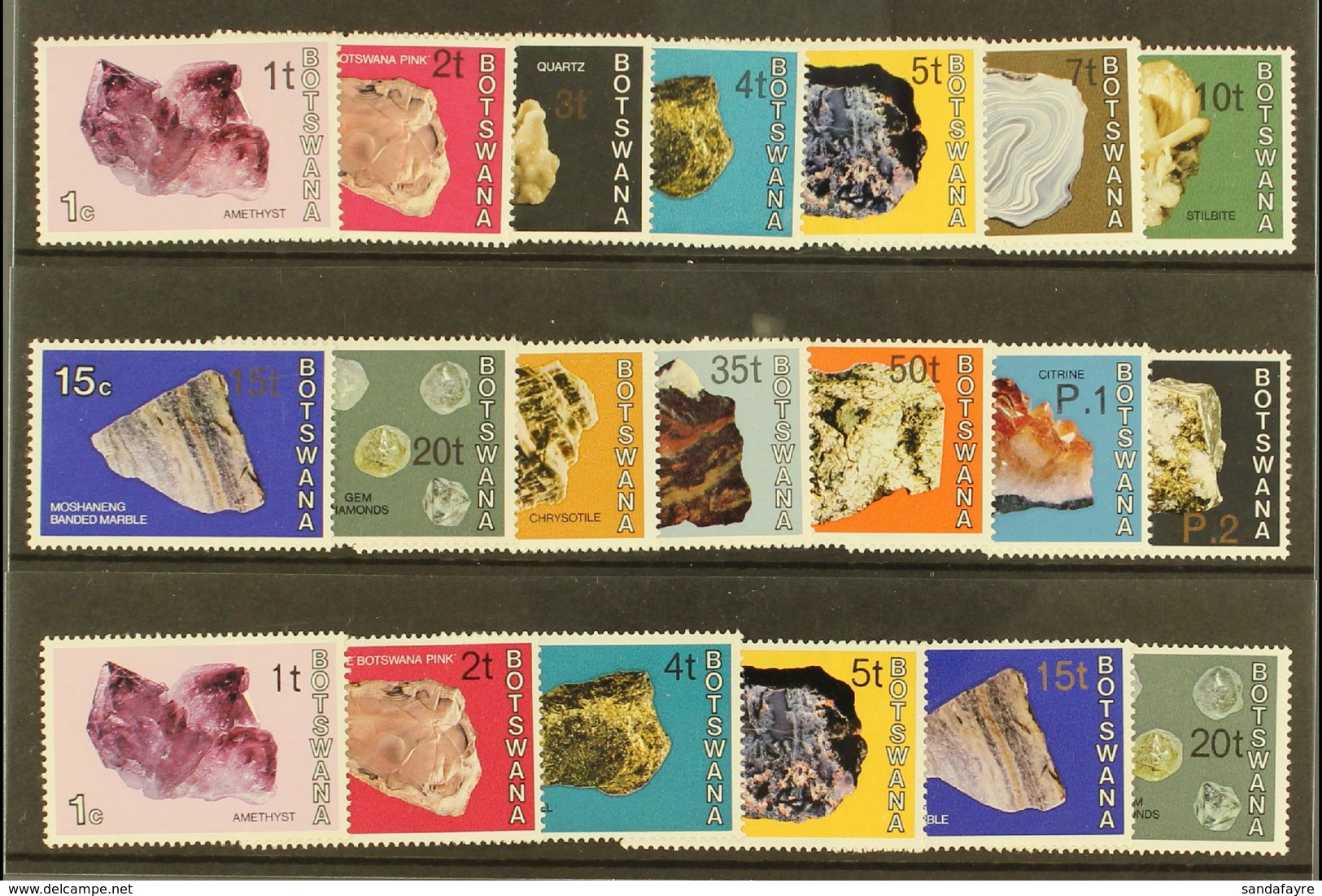 1976-7  Minerals Surcharges, Complete Sets Of Type I & II Ovpts (not Incl. Scarce Pretoria Ovpts), SG 367/80, 367a/75a,  - Botswana (1966-...)