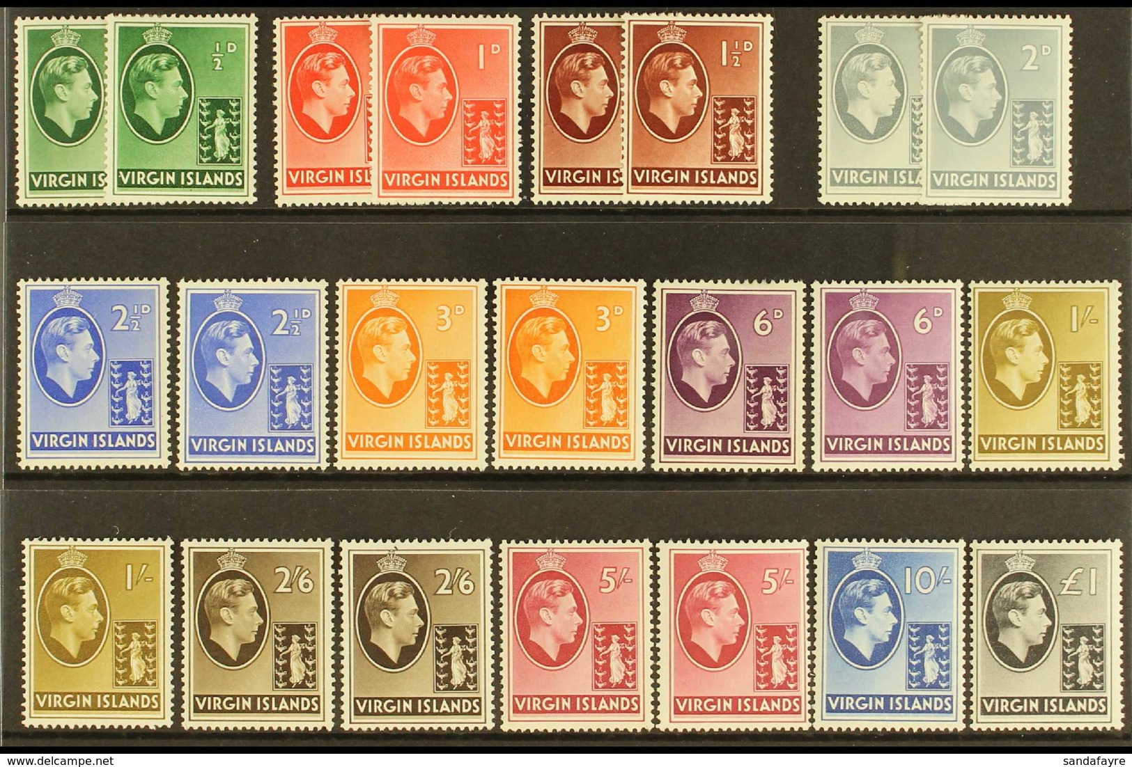 1938-47  Complete Definitive Set Of Ordinary & Chalky Paper Variants, SG 110/121, Never Hinged Mint (22 Stamps) For More - British Virgin Islands