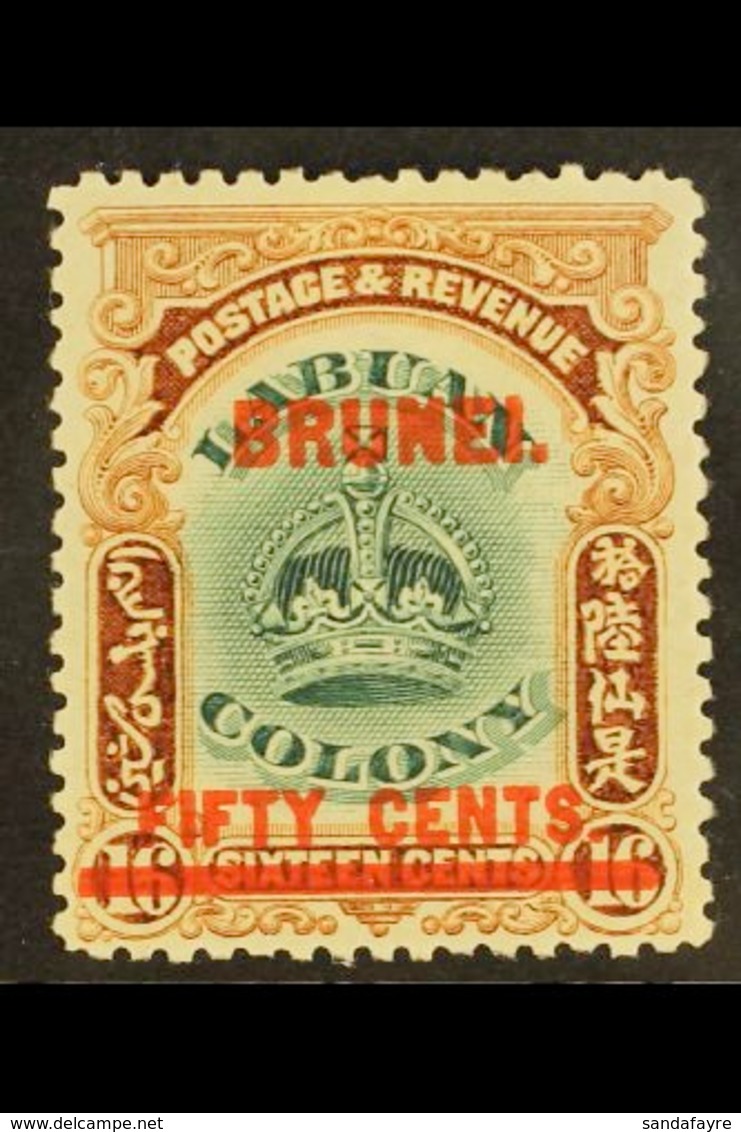 1906  50c On 16c Green & Brown Overprint, SG 21, Fine Mint, Fresh. For More Images, Please Visit Http://www.sandafayre.c - Brunei (...-1984)