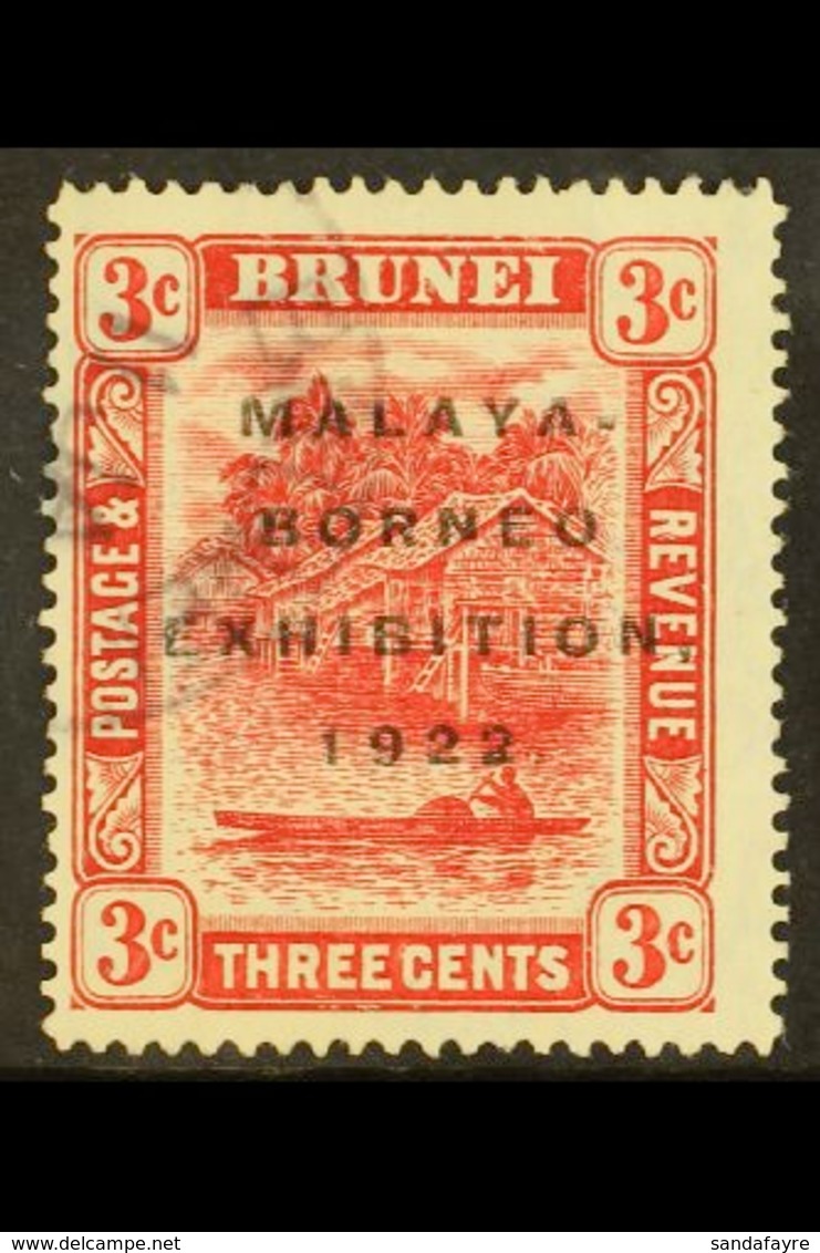 1922 MALAYA BORNEO EXHIBITION  3c Scarlet, Broken "N" SG 53c, Fine Cds Used.  For More Images, Please Visit Http://www.s - Brunei (...-1984)