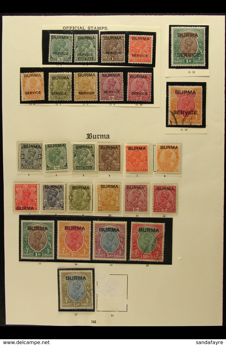 1937 COLLECTION  In Hingeless Mounts On Pages, All Different Mint Or Used, Inc 1937 Opts Mint Set To 5r, Plus 10r & 15r  - Birmania (...-1947)