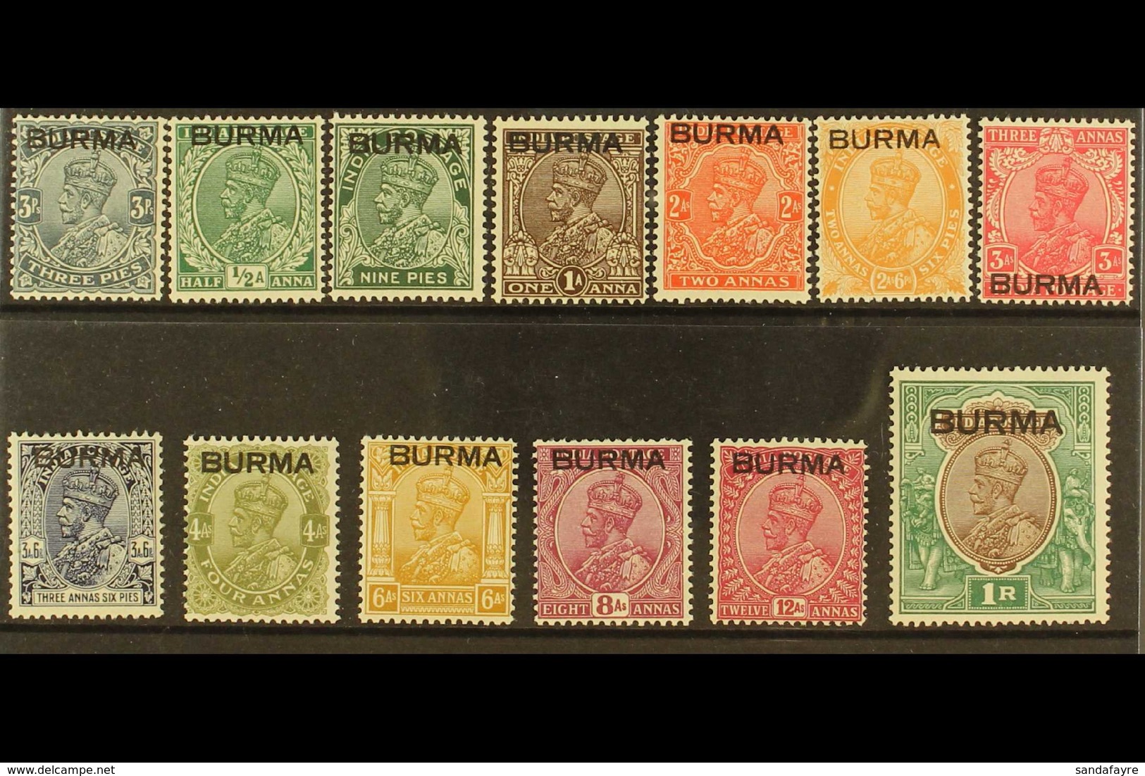 1937  KGV Stamps Of India Overprinted Set To 1r, SG 1/13, Very Fine Lightly Hinged Mint (13 Stamps) For More Images, Ple - Burma (...-1947)