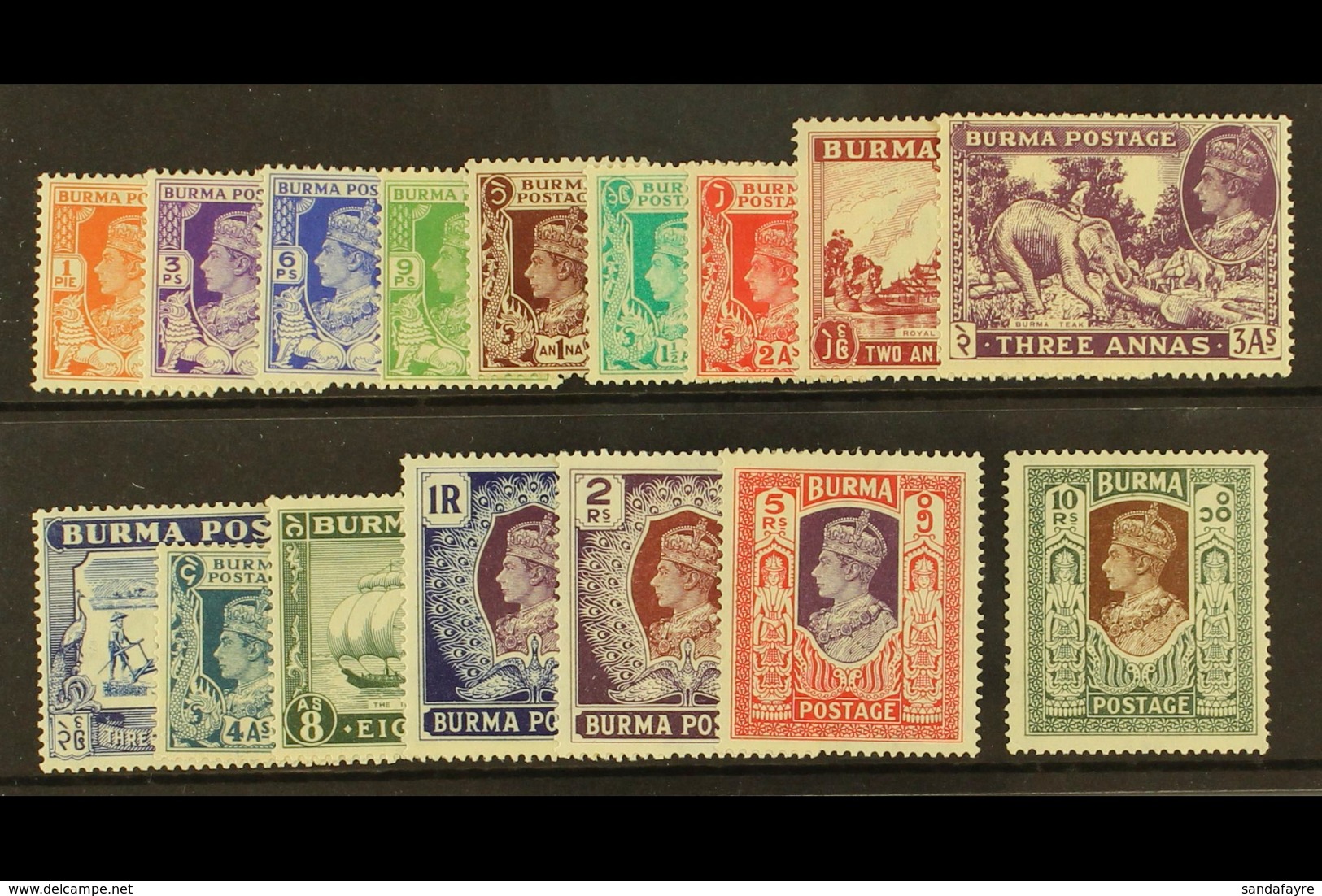 1938-40  Complete Set, SG 18b/33, Very Fie Mint. (16) For More Images, Please Visit Http://www.sandafayre.com/itemdetail - Burma (...-1947)