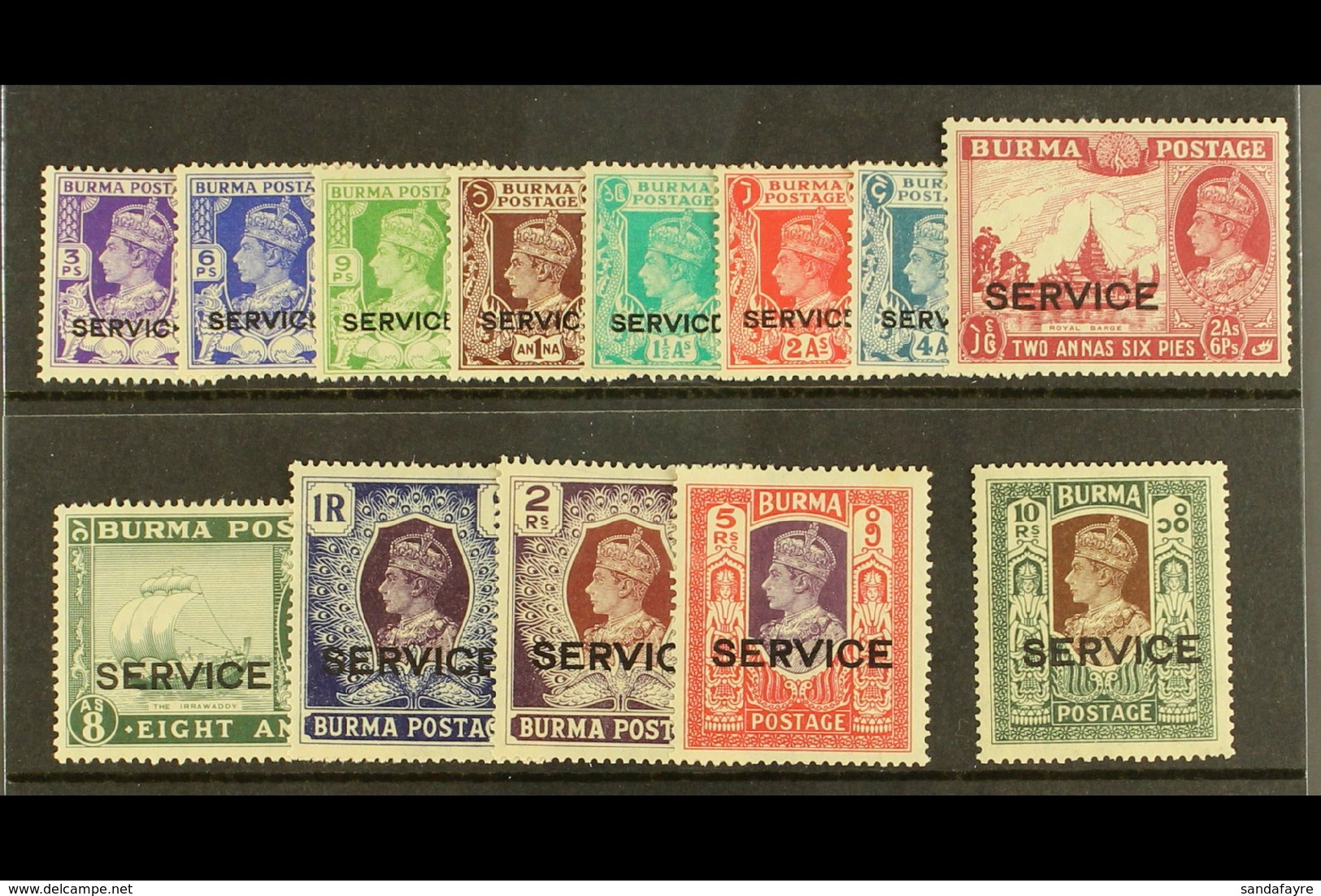 OFFICIALS  1939 KGVI "Service" Overprinted Set, SG O15/27, Very Lightly Hinged Mint (13 Stamps) For More Images, Please  - Burma (...-1947)