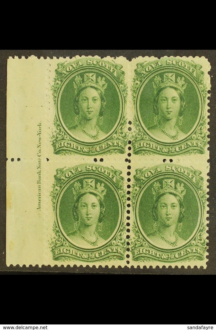 1860-63  8½c Deep Green White Paper, SG 26, Fine Mint Left Marginal IMPRINT BLOCK Of 4, Fresh. (4 Stamps) For More Image - Sonstige & Ohne Zuordnung