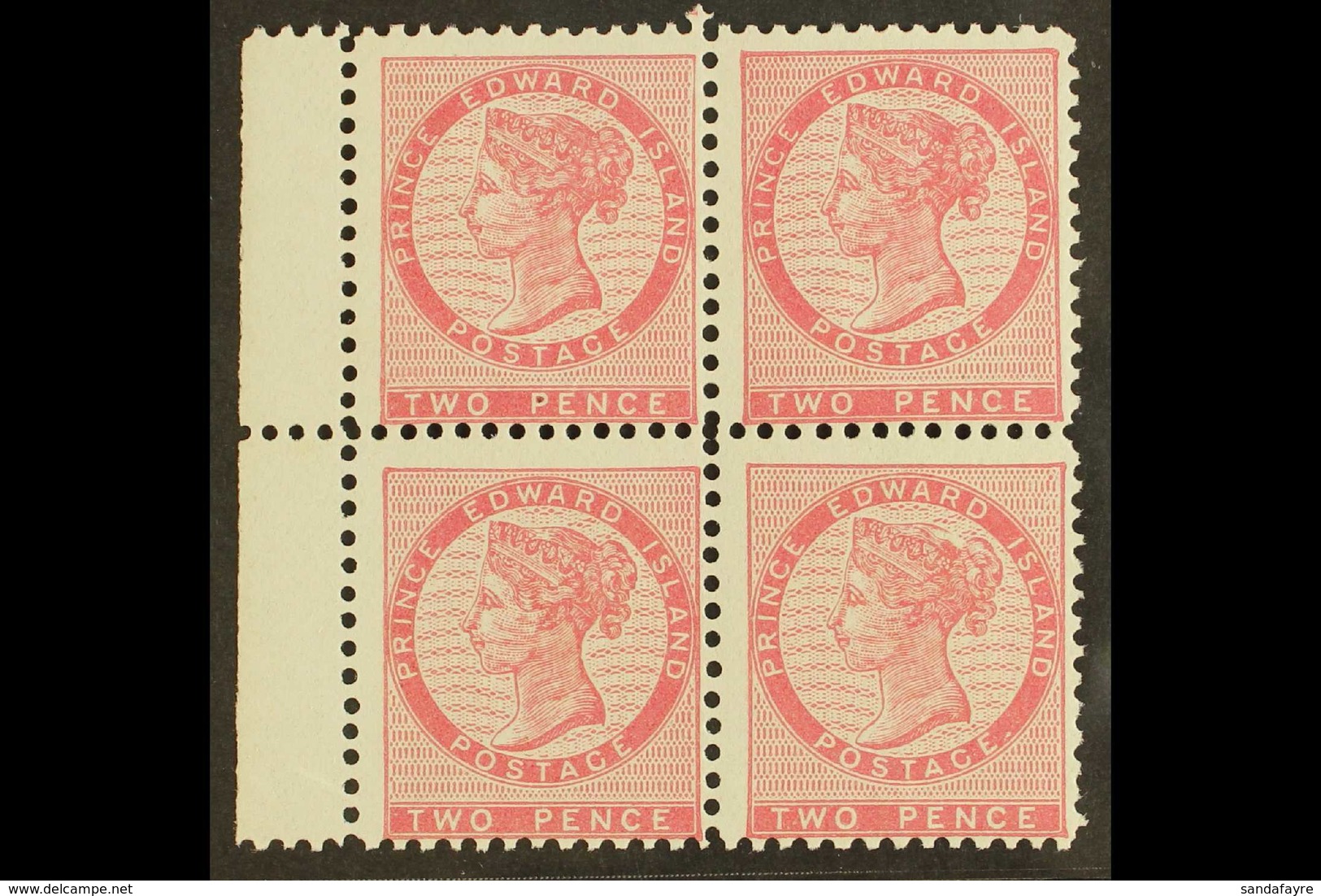 1870  2d Rose (die I) Perf 11½-12 On Bluish White, SG 27, Mint BLOCK OF FOUR With Sheet Margin At Left, Two Stamps Never - Sonstige & Ohne Zuordnung