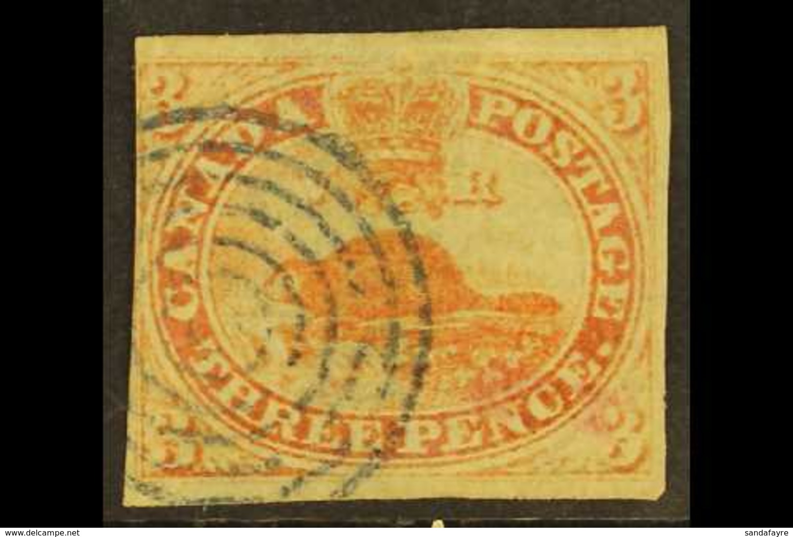 1851  3d Red Beaver On Laid Paper, SG 1, Three Good To Large Margins, Just Shaving Outer Frame At Left, Neat Target Canc - Sonstige & Ohne Zuordnung