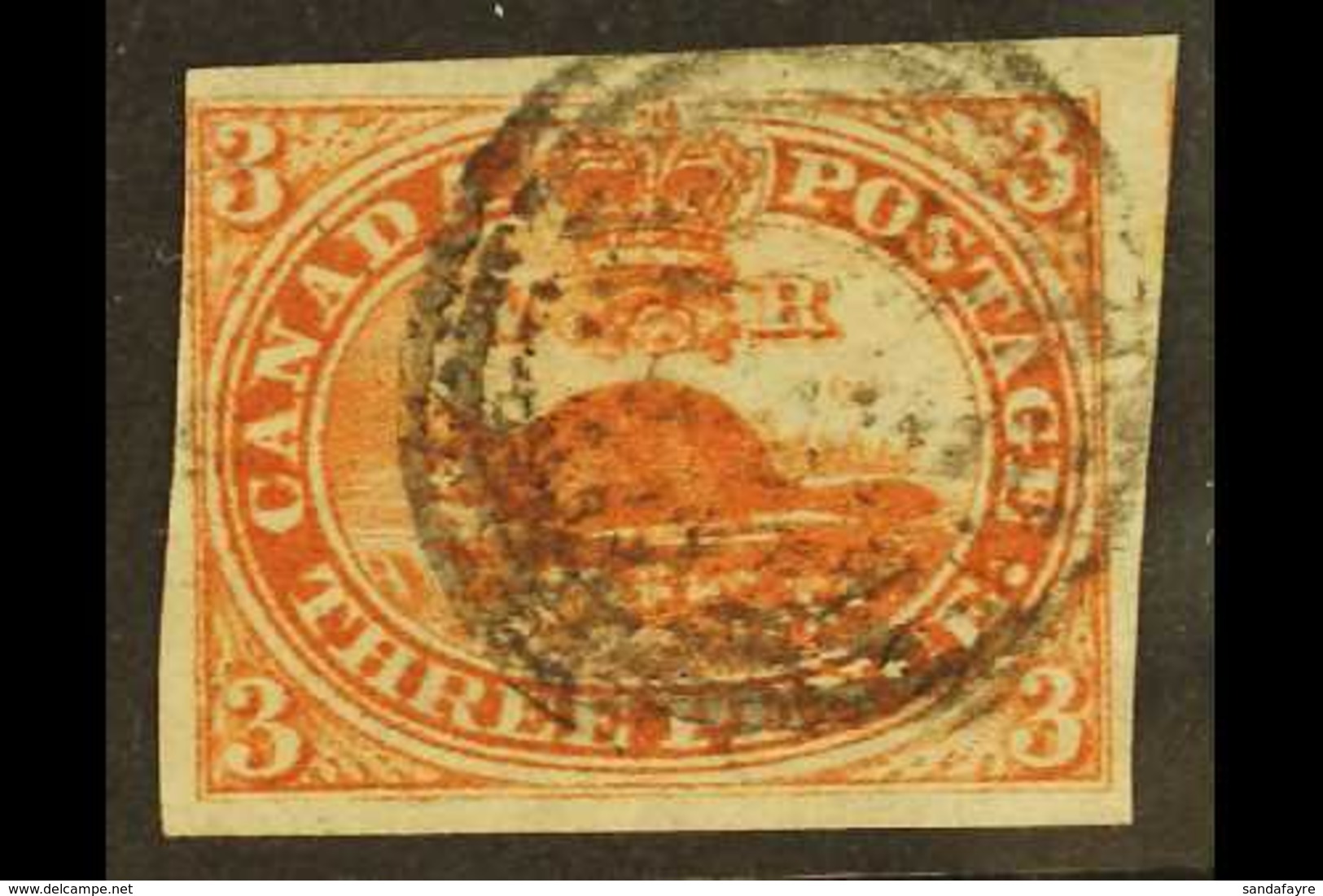 1857  3d Red Beaver On Ribbed Paper, SG 22, Four Clear To Large Margins And Target Cancel. For More Images, Please Visit - Sonstige & Ohne Zuordnung