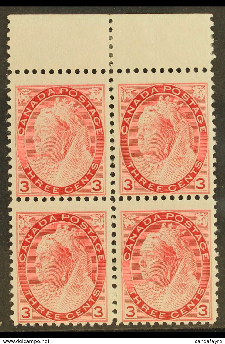 1898  3c Rose-carmine, SG 156, Never Hinged Mint BLOCK OF FOUR From The Top Of The Sheet. For More Images, Please Visit  - Sonstige & Ohne Zuordnung