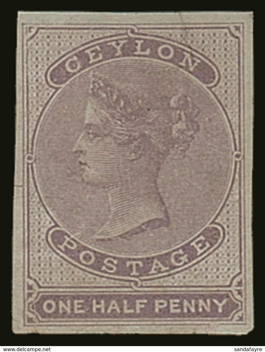 1857-64  ½d Reddish Lilac Imperf (blued Paper), SG 16, Very Fine Lightly Hinged Mint With 4 Large Neat Margins, Small Cr - Ceylon (...-1947)