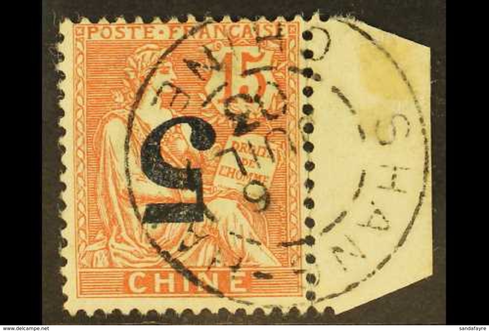 FRENCH OFFICES  1903 5c On 15c Pale Red Provisional For Shanghai, Variety "surch Inverted", SG 34a, Fine Marginal Used.  - Sonstige & Ohne Zuordnung