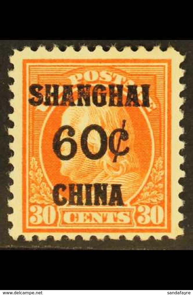 U.S. POSTAL AGENCIES IN SHANGHAI  1919 60c On 30c Orange Vermilion Franklin, SG 14, Very Fine Used With Good Even Colour - Sonstige & Ohne Zuordnung