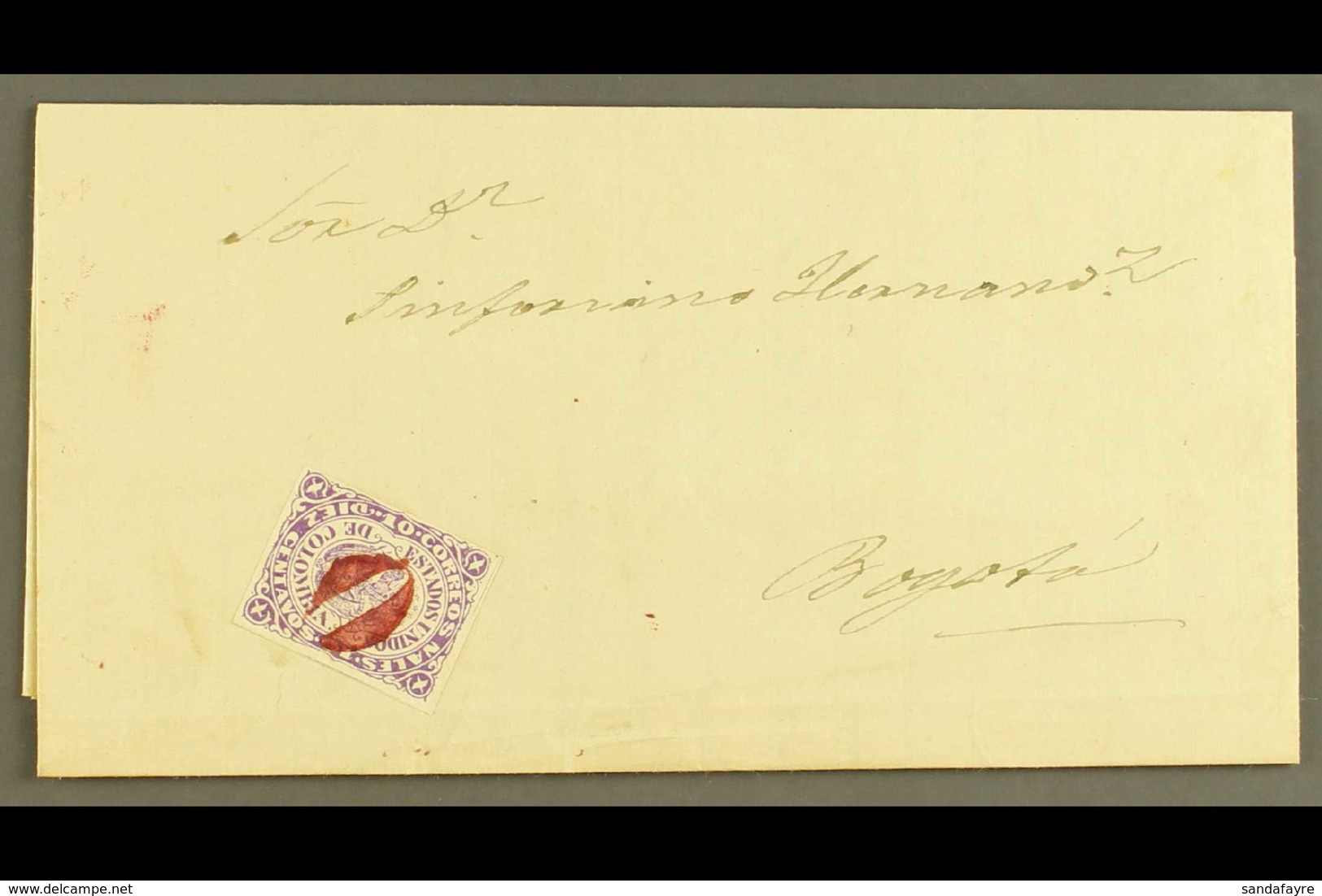 1870 (26 SEP) ENTIRE LETTER  From Medellin To Bogota Bearing 1868 10c Violet Type I, Scott 54a, With Neat Centrally Plac - Kolumbien