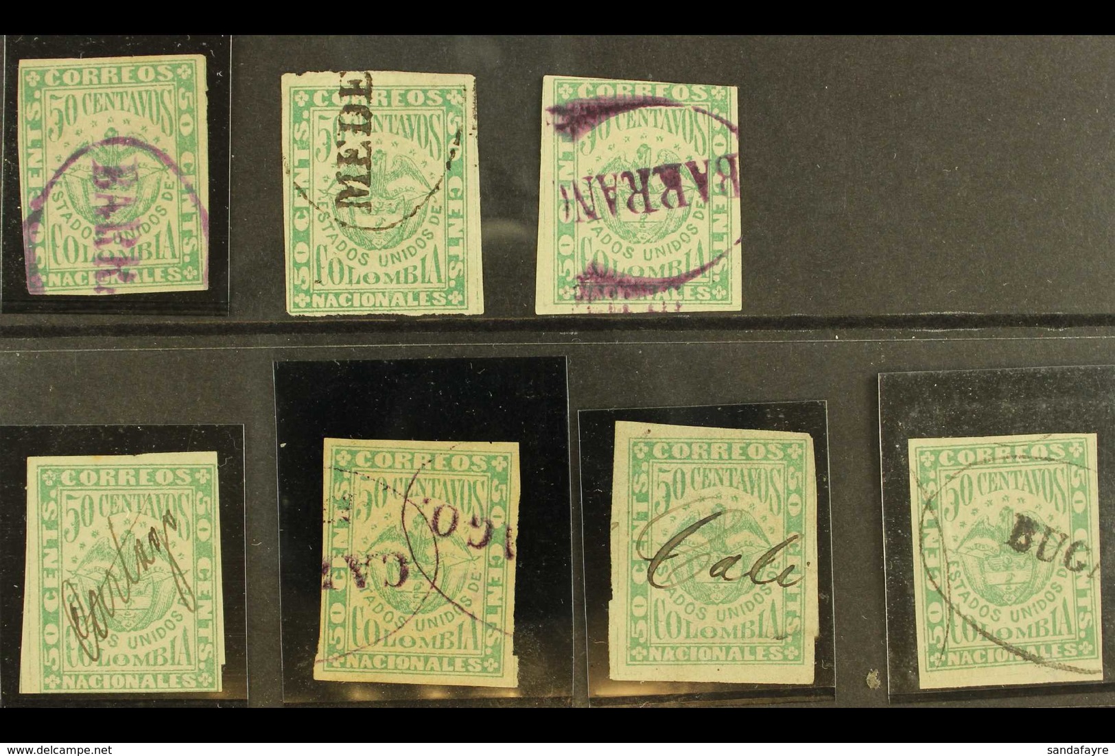 1876-79  50c Green On Laid Paper, Scott 83, An Attractive Used Group Assembled For POSTMARKS, Includes Oval Buga, Barran - Kolumbien