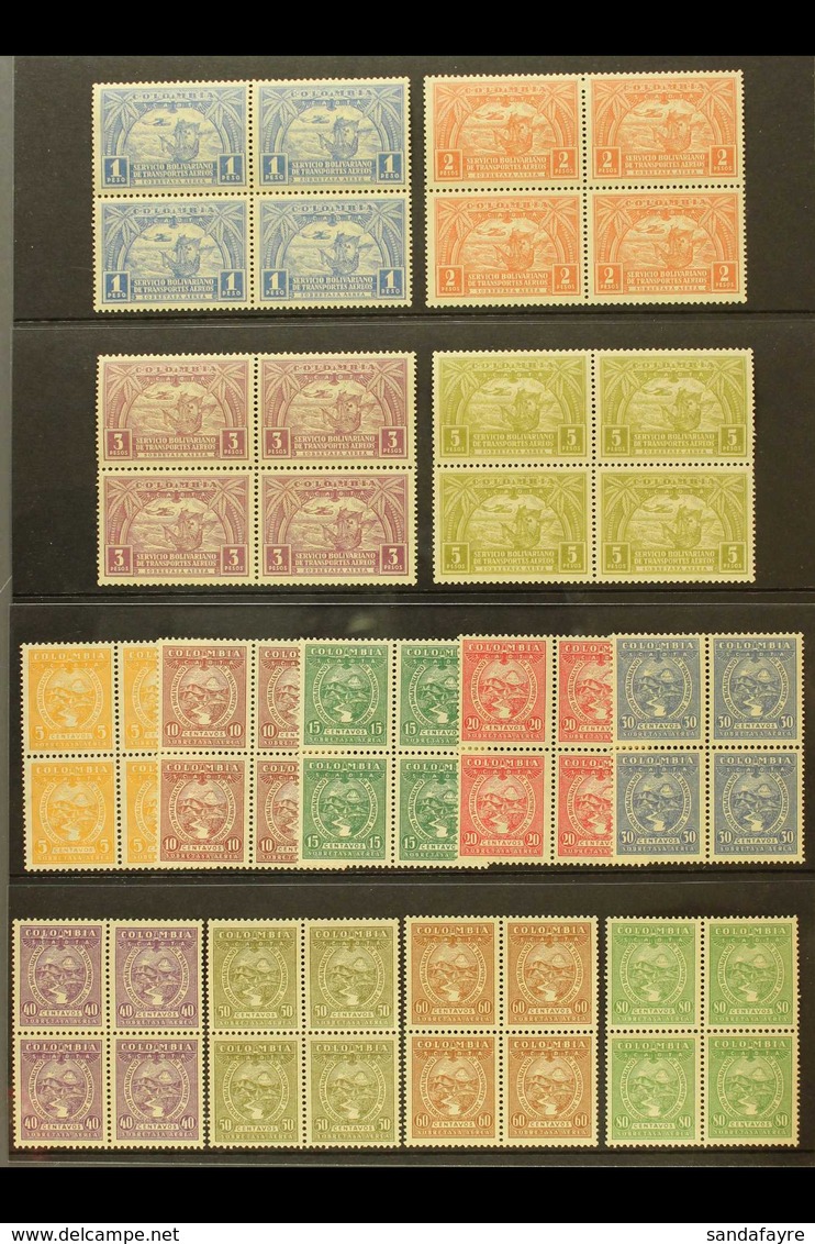 SCADTA  1929 Complete Set (Scott C55/67, SG 56/68, Michel 47/59), Fine Mint BLOCKS Of 4, Mostly With The Usual Dry Gum,  - Kolumbien