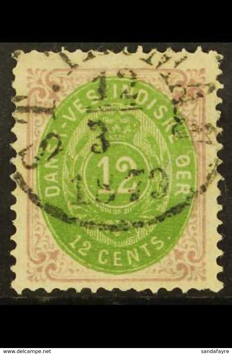 1873-1902  12c Yellow-green & Reddish Purple Perf 14x13½ (SG 27, Facit 11b), Used With Nice Fully Dated "St. Thomas" Cds - Dänisch-Westindien