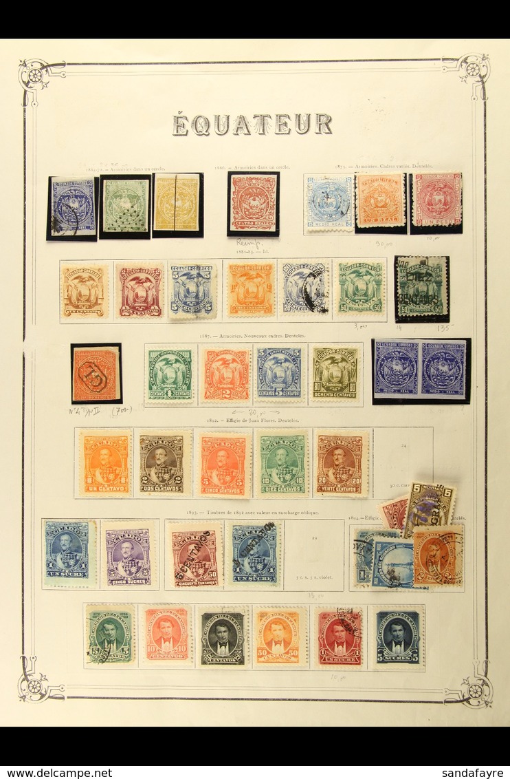 1865 - 1960 "OLD TIME" COLLECTION ON YVERT PAGES  Extensive Mint And Used Collection On Old Printed Album Pages With Mos - Ecuador