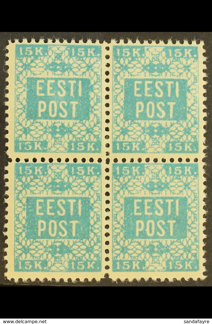 1918  15k Blue Perf 11½ (Michel 2 A, SG 2a), Fine Never Hinged Mint BLOCK Of 4, Fresh & Very Rare. (4 Stamps) For More I - Estland