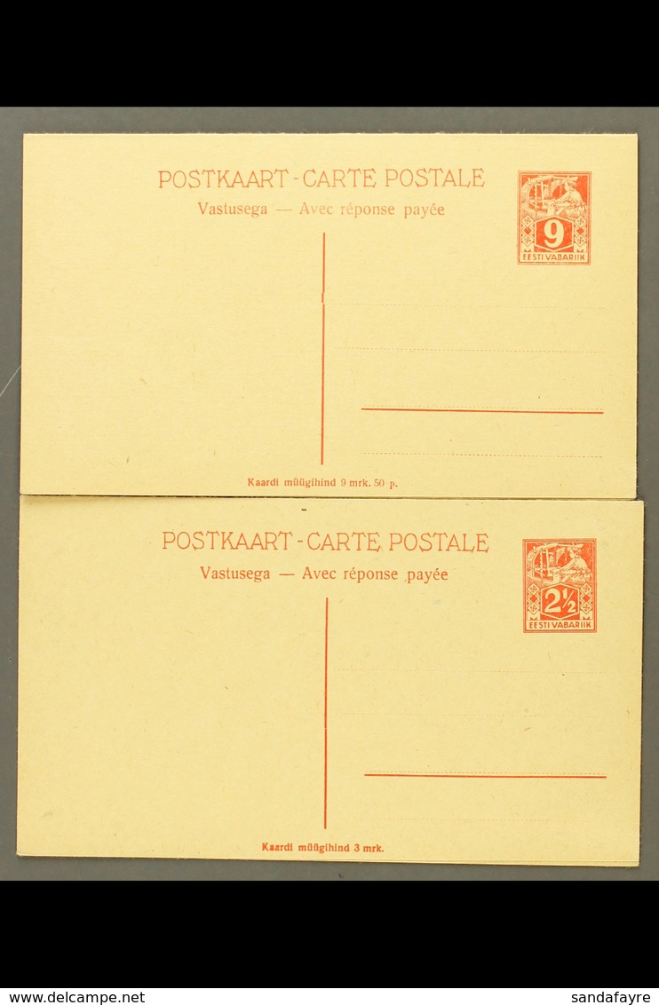 POSTAL STATIONERY  1923 2½m+2½m And 9m+9m Complete Reply Postcards, Michel P 3/4, Fine Unused. (2 Cards) For More Images - Estland