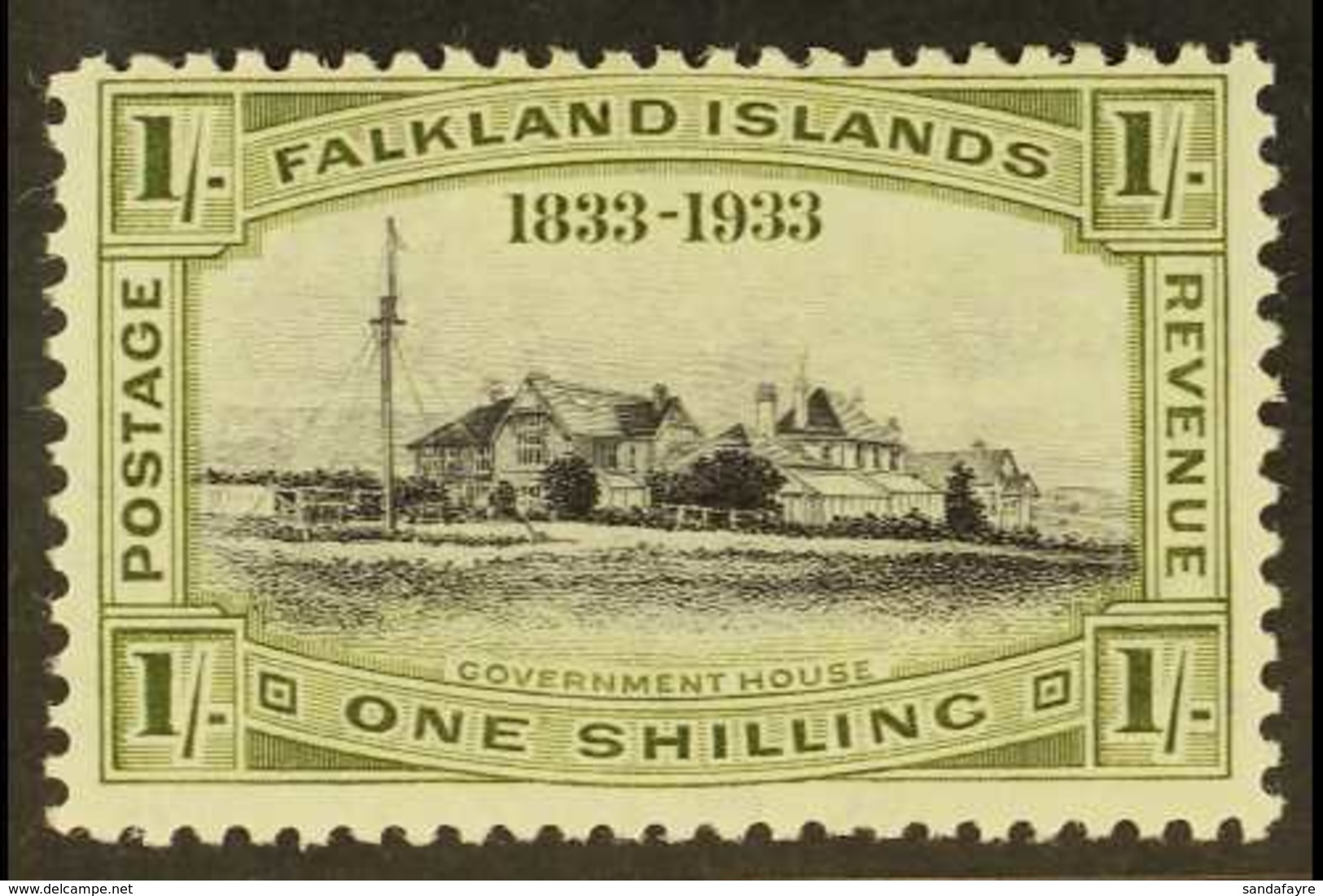 1933  1s Black And Olive-green Centenary, SG 134, Fine Mint. For More Images, Please Visit Http://www.sandafayre.com/ite - Falklandinseln