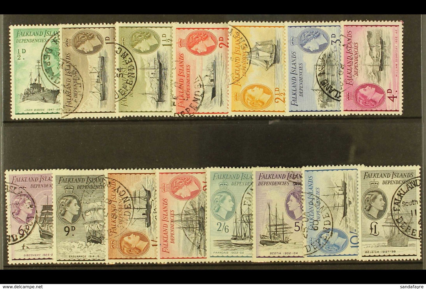 1954-62  "Ship" Definitive Set, SG G26/40, Very Fine Used (15 Stamps) For More Images, Please Visit Http://www.sandafayr - Falklandinseln